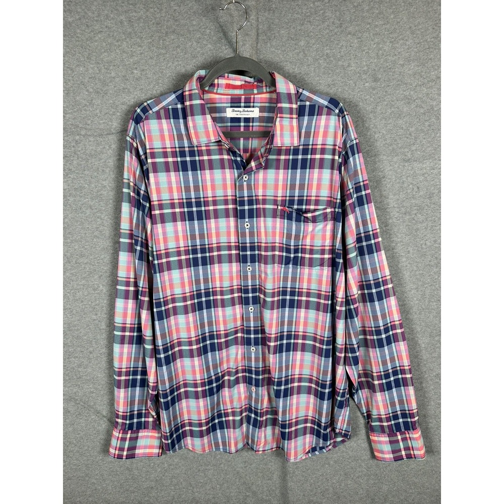 Tommy Bahama Siesta Key Shirt Mens XL Tall XLTG Plaid Stretch Long Sleeve